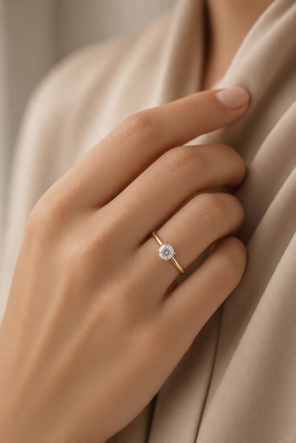 Stil Incisi/Xupıng Jewelry 14 Ayar Altın Kaplama Tek Taş Yüzük