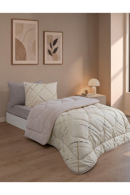 Single-Person Set: Reversible Plush Welsoft Fleece Puff (Duvet + Fitted Sheet + 2 Pillowcases)