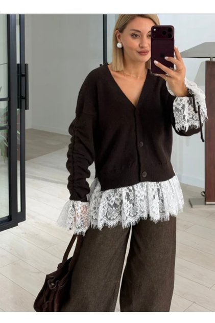 Premium Soft Cardigan with Lace Detail on the Sleeves