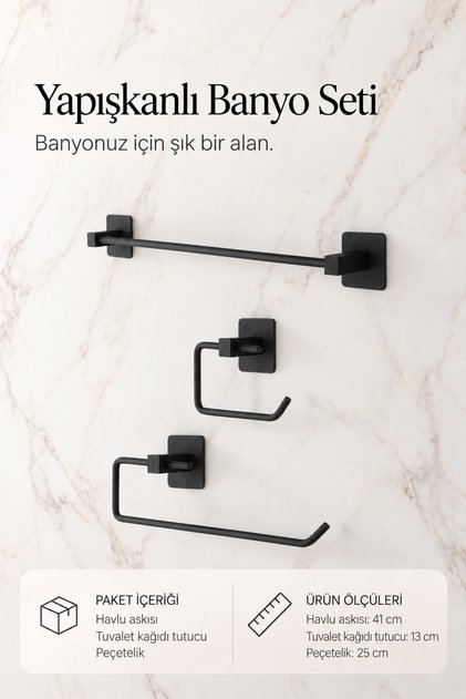 Square Adhesive Set Long Towel Holder Roll Towel Holder Wc Toilet Paper Holder Black