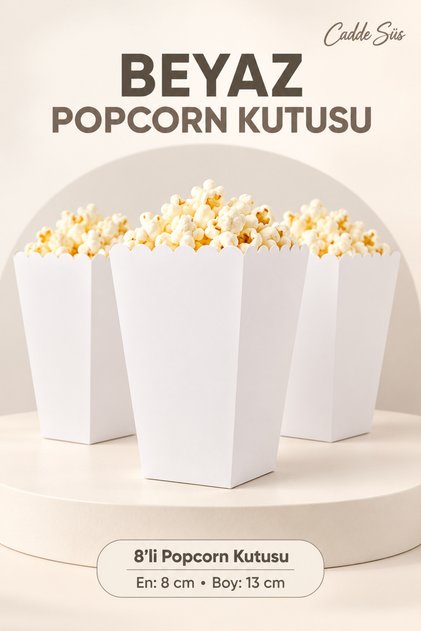 White Themed Popcorn 8-Piece Corn Box
