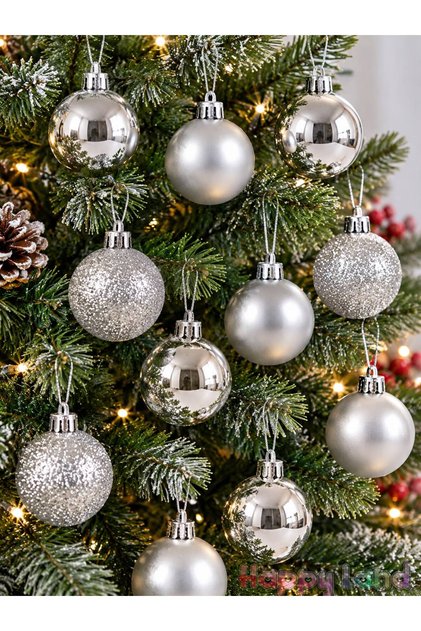 Christmas Tree Decoration 4 cm Silver Ball 12 Pieces Silver Colored Cici Ball