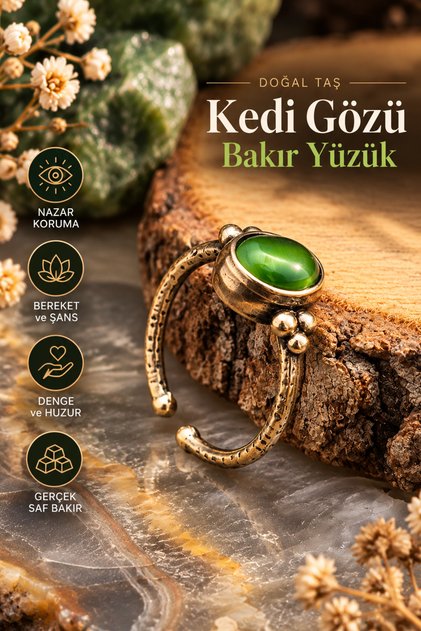 Copper Green Cat Eye Elegant, Thin Design Trend Ring Adjustable (Gift, Daily, Combination)