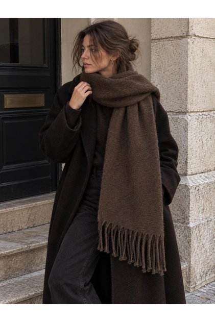 Bitter Brown Tassel Scarf – Shawl with Soft and Wide Structure, Ideal for Cold Weather Sal1296