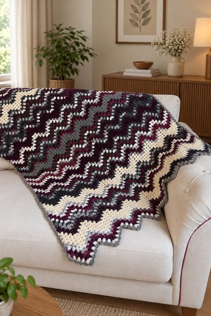 Zigzag Rectangular Hand Knitted - Sofa Shawl and TV Blanket