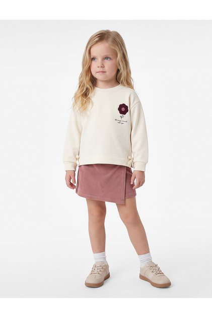 Embroidery Detailed Long Sleeve Crew Neck Sweatshirt