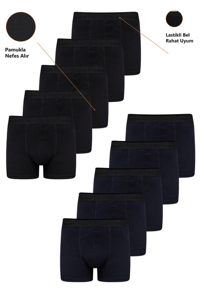 Men's 10-Piece Cotton Slim Fit Black-Navy Blue Boxer Set – Wide Size Range