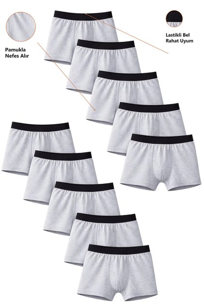 Boys' Cotton Slim Fit Breathable Boxers 10-Pack Gray-Grey