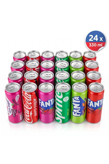 Pachet mix de băuturi răcoritoare 24 doze x 330 ml - Zero Zahăr, Sprite, Fanta Fruity, Fanta Tropical, Fanta Strawberry, Fanta Zero Raspberry