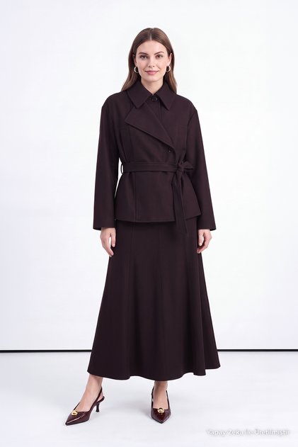 Belted Asymmetrical Closure Plum Suit 2051
