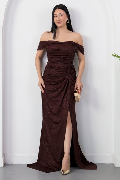 Strapless Neckline Slit Glitter Dress Drp7012