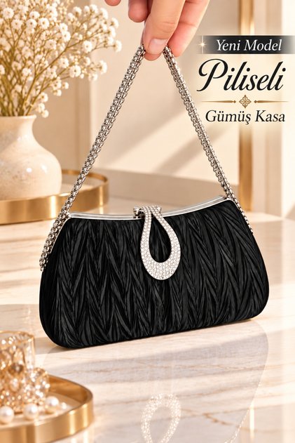 Kadın Çanta Yeni Model Pileli Çanta , Pilseli /Pileli Abiye Çanta Karma Desen Şık Çanta Gümüş Kasa