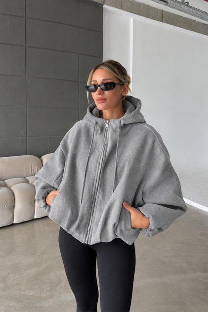 Oversize Thick Anti-Pilling Cashmere Bomber Style Hooded Women's Jacket
