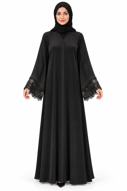 Abaya with Wide Sleeves and Lace | Wide Sleeve Lace Abaya