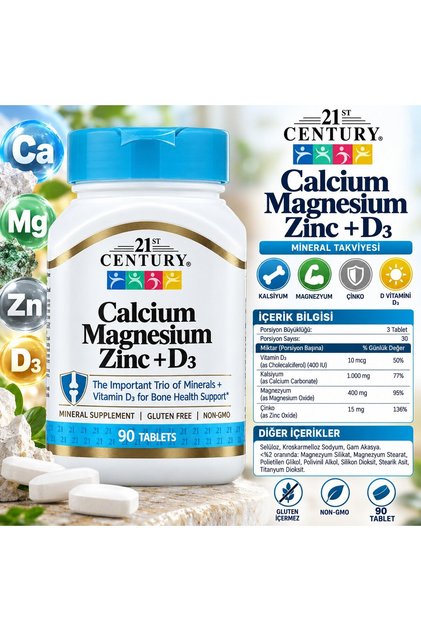 Calcium magnesium zinc + D3 Vitamin 90 tablet - Çinko Kalsiyum Magnezyum