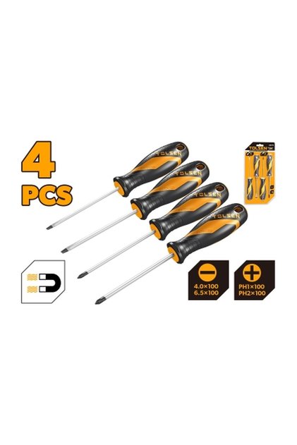 4-Piece Screwdriver Set, Slotted and Phillips CR-V Chrome Vanadium with Soft Grip Handle, Magnetic Tips for Household Furniture Repair