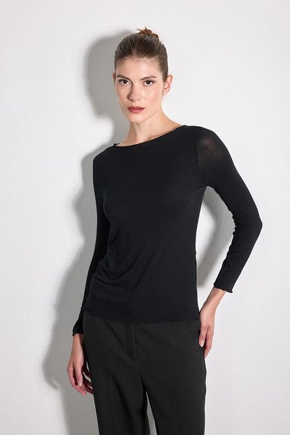 Boat Neck Modal Knitted Blouse - Black