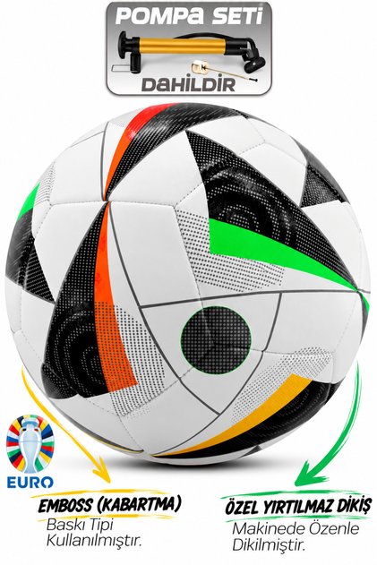 Futbol Topu 2025 Avrupa Pompalı Set DAYANIKLI Sert Zemin Halı Saha Futbol Topu No:5(Demir Bisiklet Pompası Hediye)