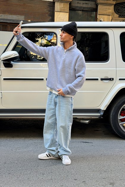 Melange Gray Half-Zip Sweatshirt
