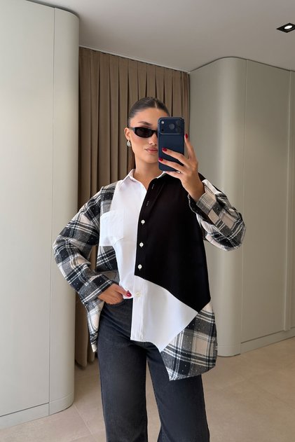 Premium Stone Embroidered Oversized Shirt - Black