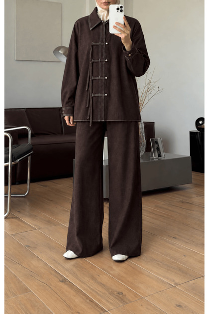 Brit Button-Down Denim Suit with Trousers - 4554 - Dark Brown