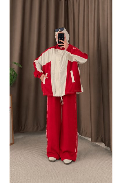 Garnished Trousers Suit - 3255 - Red