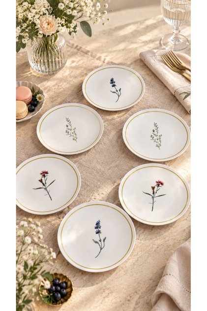 Set of 6 Porcelain Lavinia Cake Plates, 20 Cm.