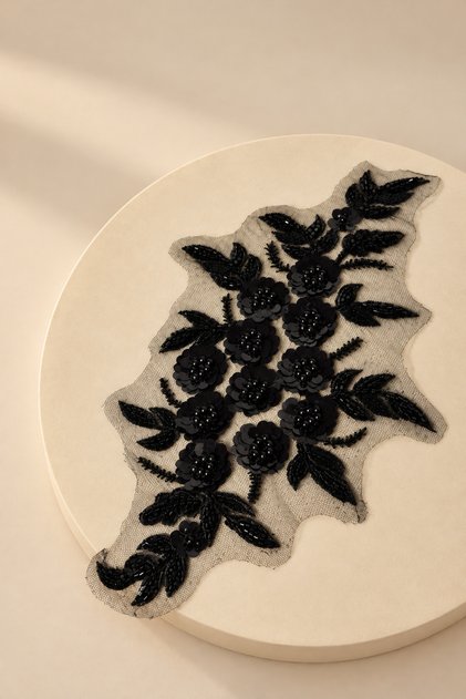 Beaded Applique with Leaf and Flower Motifs