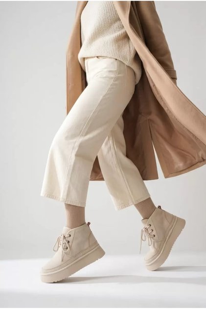 Women's Beige Winter Fur Lined Thick Sole Boots Tr04Mk02B