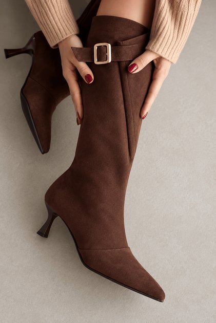 Alessia Pointed-Toe Stiletto Heel Women's Boots - Coffee Suede
