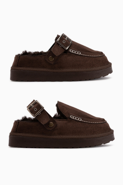 Cathy Coffee Suede Fur-Lined Women's Slippers
