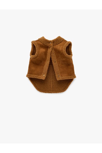 Suede-Look Bicycle Collar Sleeveless Snap-Button Plush Dog Jacket