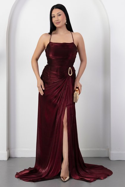 Strapless collar rope strap gown evening dress drp7011