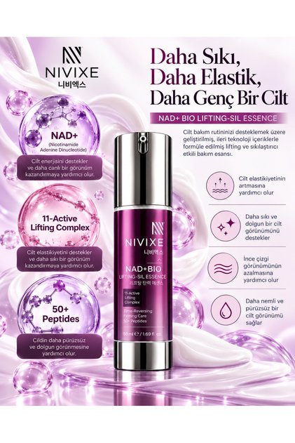 NAD+ BIO 11 Aktif Lifting Kompleksi ve 50+ İçeren Sıkılaştırıcı, Elastikiyet Destekleyici Karşıtı Yüz Bakım Esansı 50 ml