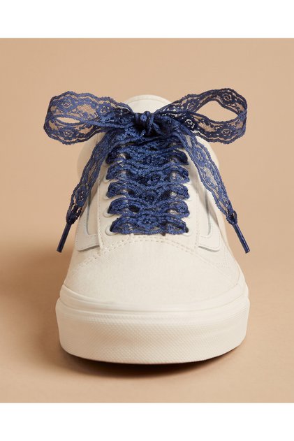 Navy Blue Lace Laces with Floral Pattern, 120 Cm, for Linen and Casual Shoes.