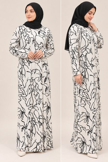 Black & White Abstract Printed Maxi Dress