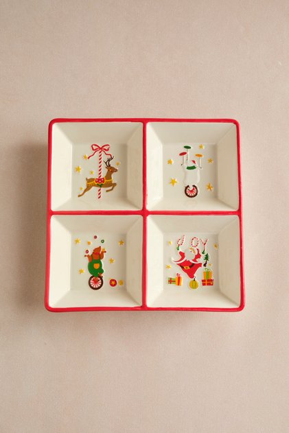 New Year Yılbaşı Carousel 4 Bölmeli Çerezlik 19,5 cm