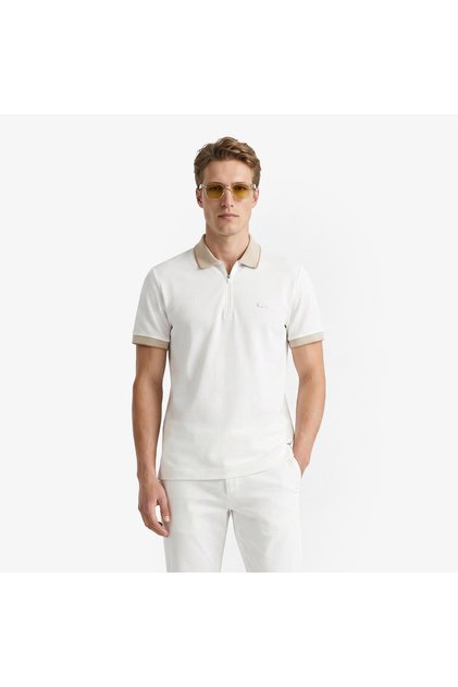 Erkek Regular Fit Renk Bloklu Krem Polo