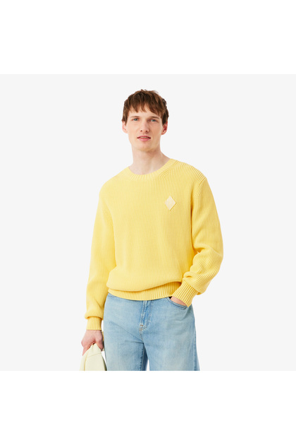 Erkek Classic Fit Bisiklet Yaka Sarı Kazak