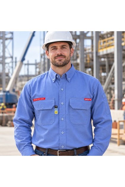 لبس شركة الكهرباء السعودية الجديد - قميص أزرق FRC CAT 2 ماركة GAIROX 8 CAL