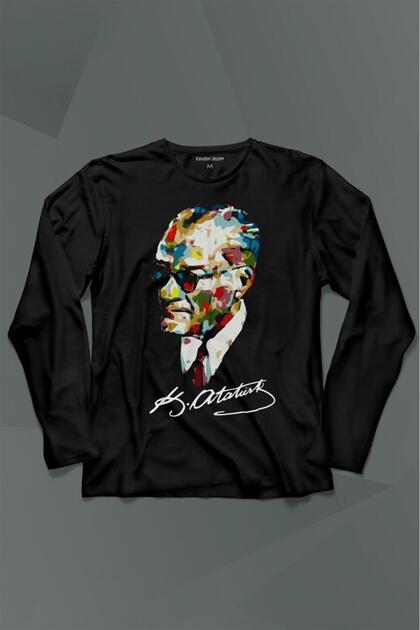 Gazi Mustafa Kemal Atatürk Portrait with Charisma Glasses Long Sleeve T-Shirt Printed T-shirt