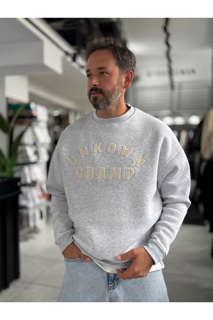Light Gray "Unknown" Embroidered Oversized Sweatshirt HM-