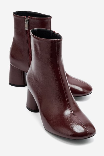 AUBERT Burgundy Wrinkled Patent Leather Women's Heeled Boots