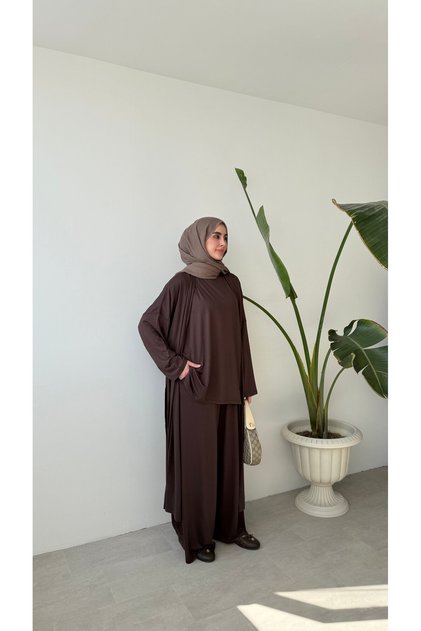 LOOSE-FIT PANTS SET - BROWN