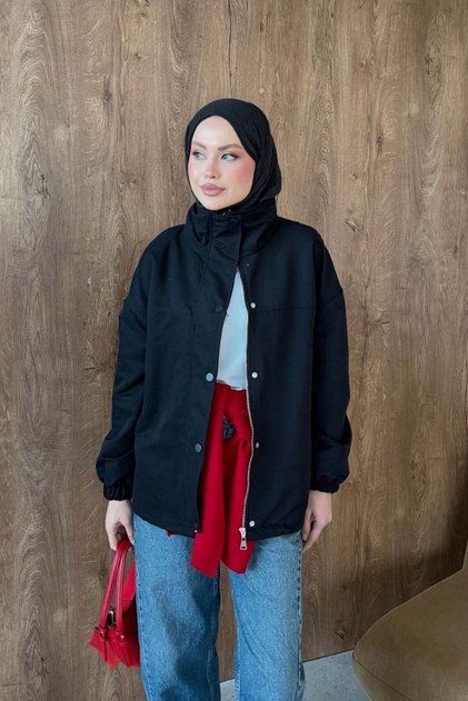 Voga Short Trench Coat, Black