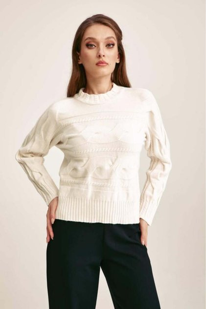 Loose Fit Knit Top with Long Sleeves Off-White