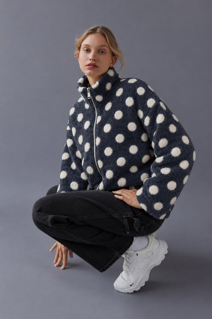 5001 Women's Retro Embossed Polka Dot Wool-Lined Jacket, Anthracite
