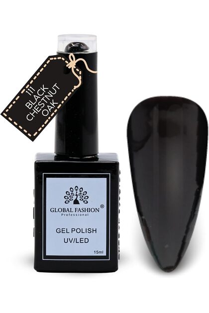 Black Elite Gel Nail Polish 111 Black Chestnut Oak (Charcoal Grey), 15ml - Soak Off UV LED Gel Polish, Long-Lasting High Gloss Colour for Salon and Home Manicure