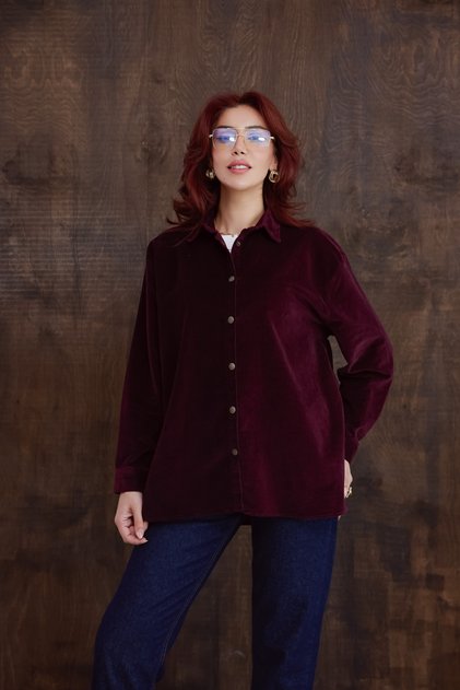 Kadın Oversize Kadife Gömlek