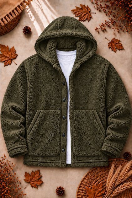 Jachetă unisex cu glugă, din pluș, de iarnă, cu textură groasă, cu nasturi și două buzunare, oversize cardigan